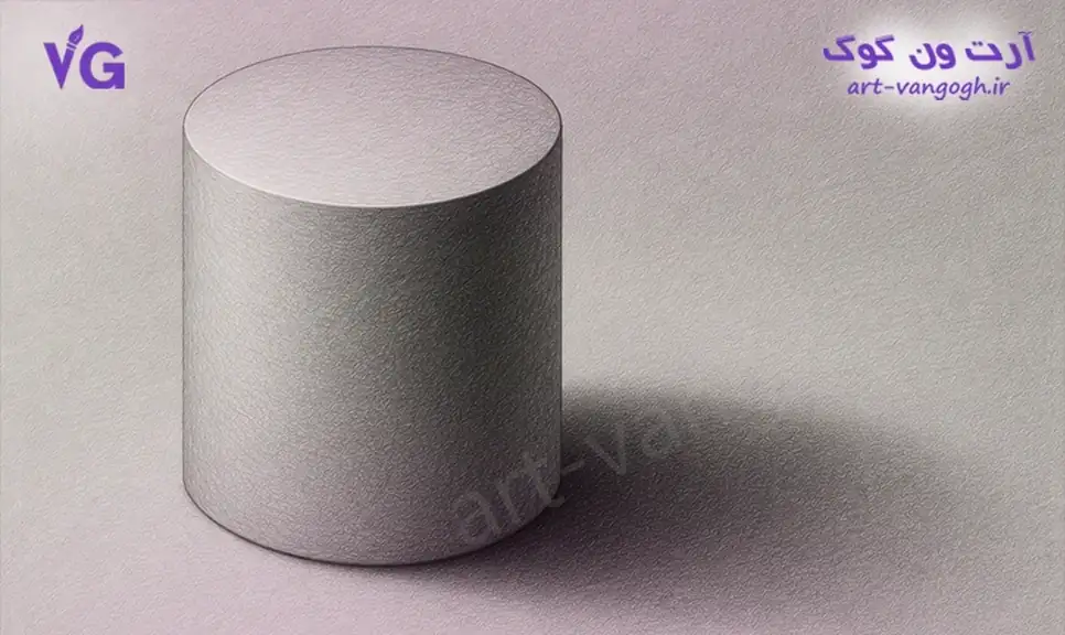 سایه افتاده استوانه روی سطح در طراحی سیاه قلم