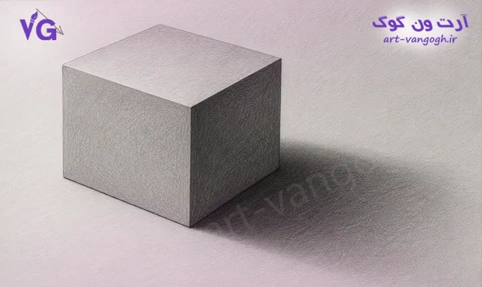 سایه افتاده مکعب روی سطح با سیاه قلم