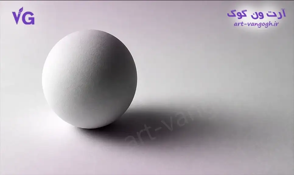 سایه افتاده کره روی سطح در طراحی سیاه قلم