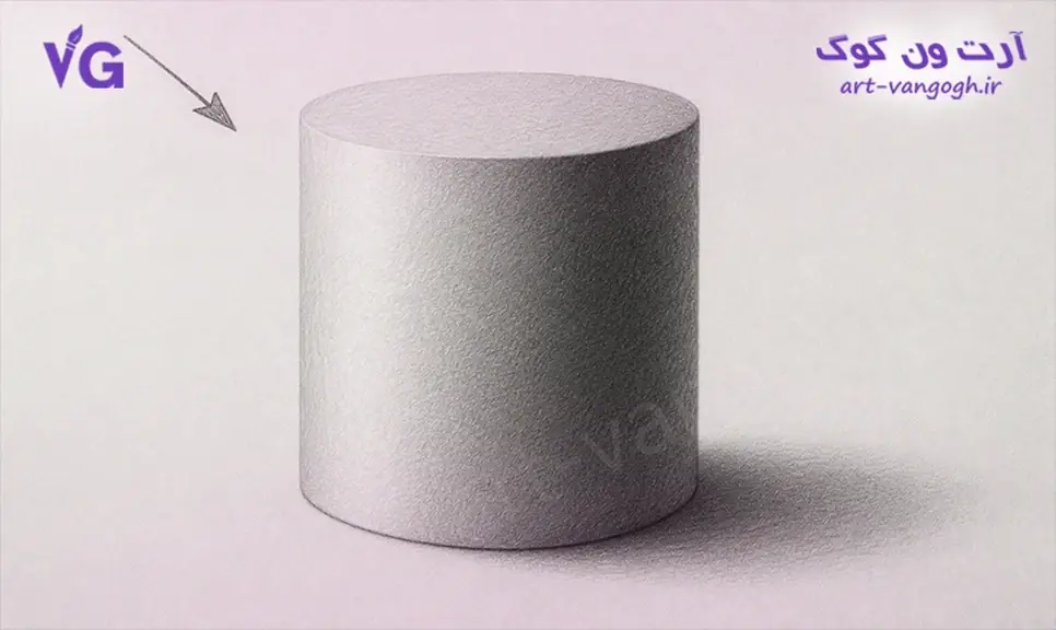 سایه روشن استوانه با مداد سیاه و سایه افتاده