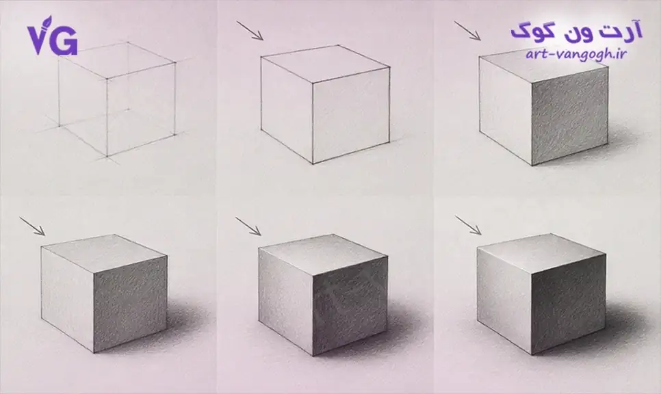 آموزش طراحی مکعب با سیاه قلم مرحله به مرحله