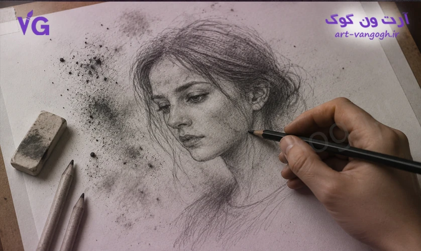 لک شدن نقاشی سیاه قلم