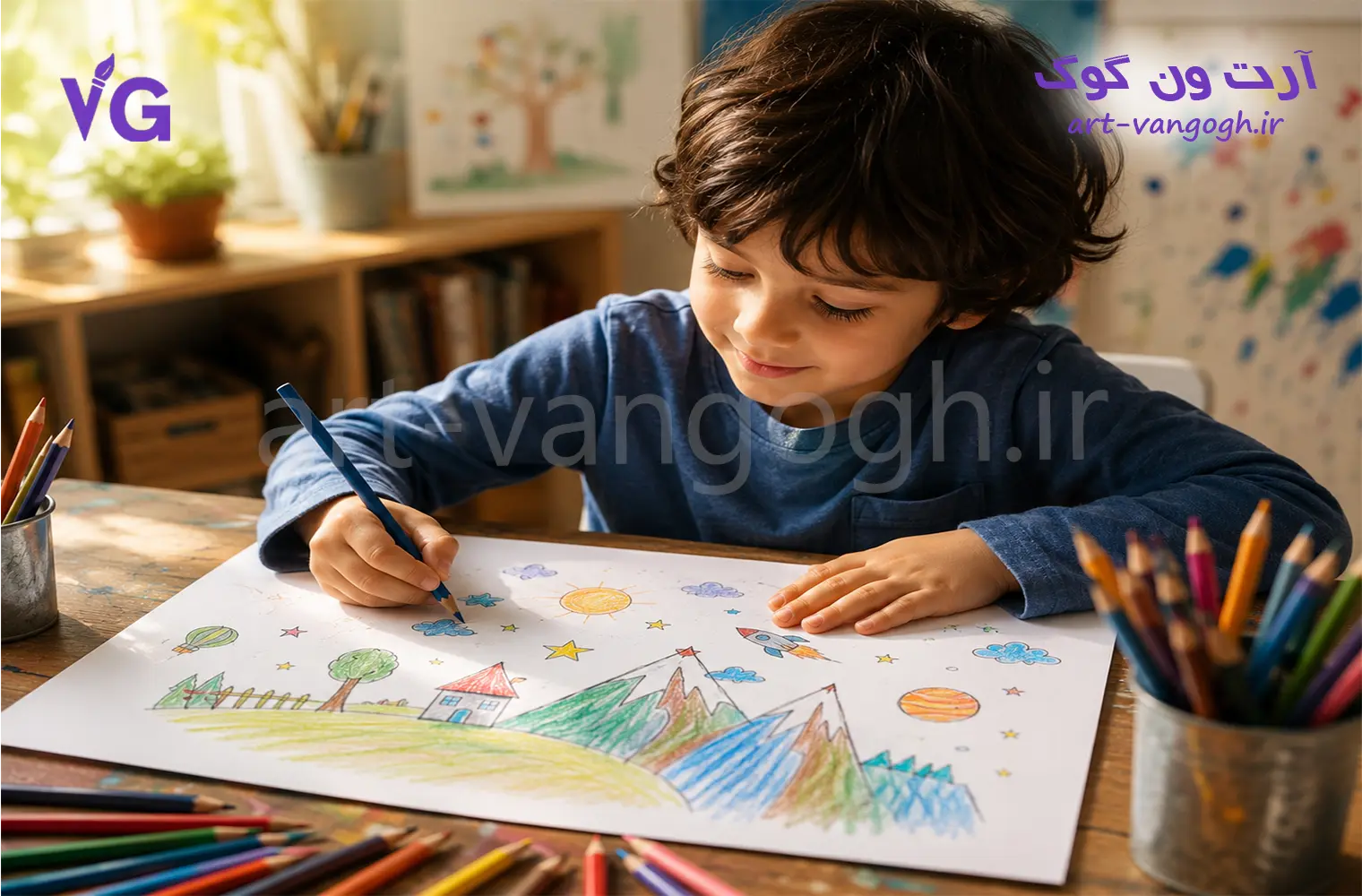 آموزش نقاشی کودک بدون کپی | چگونه کودک از ذهن خودش نقاشی بکشد